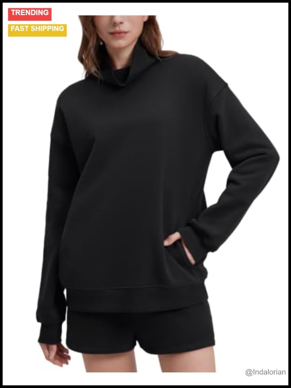 Women's Oversized Fleece Mock Neck Pullover Sweatshirt with Pockets